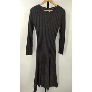 Quince Women Mongolian Cashmere Wide-Rib Midi Dress Heather Charcoal M